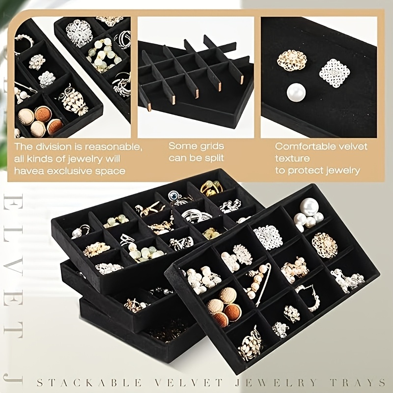 Stackable Velvet Jewelry Drawer Tray, Elegant Storage